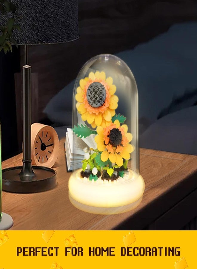 80S Sunflower Building Toy Set, 251 Pieces with Lighted Base, ABS Dust-Proof Shell, DIY Gift for Kids & Adults, Perfect for Mother’s Day, Birthday, Holiday - Creative Educational Building Blocks - Image 4